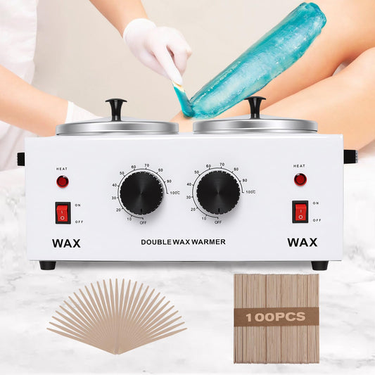 Wax Warmer Double Pot, Professional Electric Heater for Facial, Body, Spa, and Salon, 1.2L Dual Adjustable Temperature with 100 Wooden Craft Sticks Beauty and Personal Care Podoy