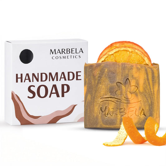 Marbela Cosmetics Orange Ginger Handmade Soap Bar - Made in USA, Vegan Friendly, Palm Oil Free, Natural Bar Soap - Gentle Face & Body Soap for Daily Beauty & Personal Care Marbela