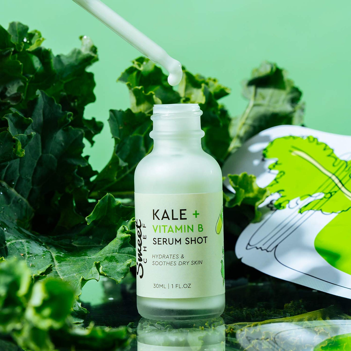 Sweet Chef Kale + Vitamin B Serum Shot - Hydrating Antioxidant-Rich Facial Serum with Vitamin B + Aloe Vera for Moisturizing + Soothes Dry Skin for a Beauty & Personal Care Sweet Chef