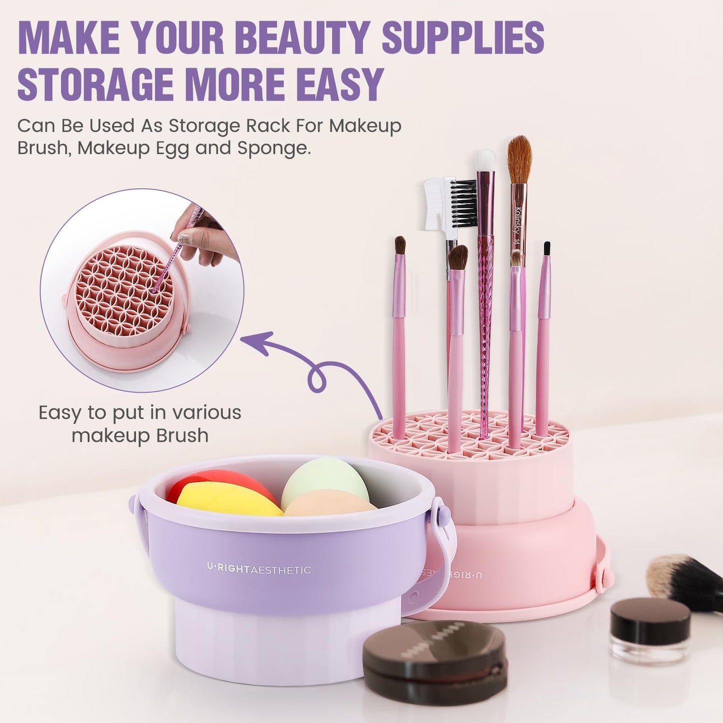 Makeup Brush Cleaner Mat 3 in 1 Silicone Makeup Brush Cleaner Bowl Cosmetic Brushes Cleaning Tool Organizer for Storage and Air Drying (Pink) Beauty & Personal Care GOLIKEE