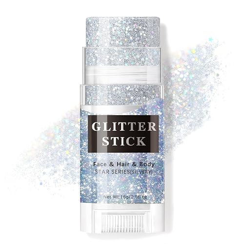 HOSAILY Silver Body Glitter Stick, Sparkling Holographic Sequins Glitter Gel, Body Shimmer Face Paint Glitter for Eye Hair Nail Lip, Chunky Glitter Beauty & Personal Care HOSAILY