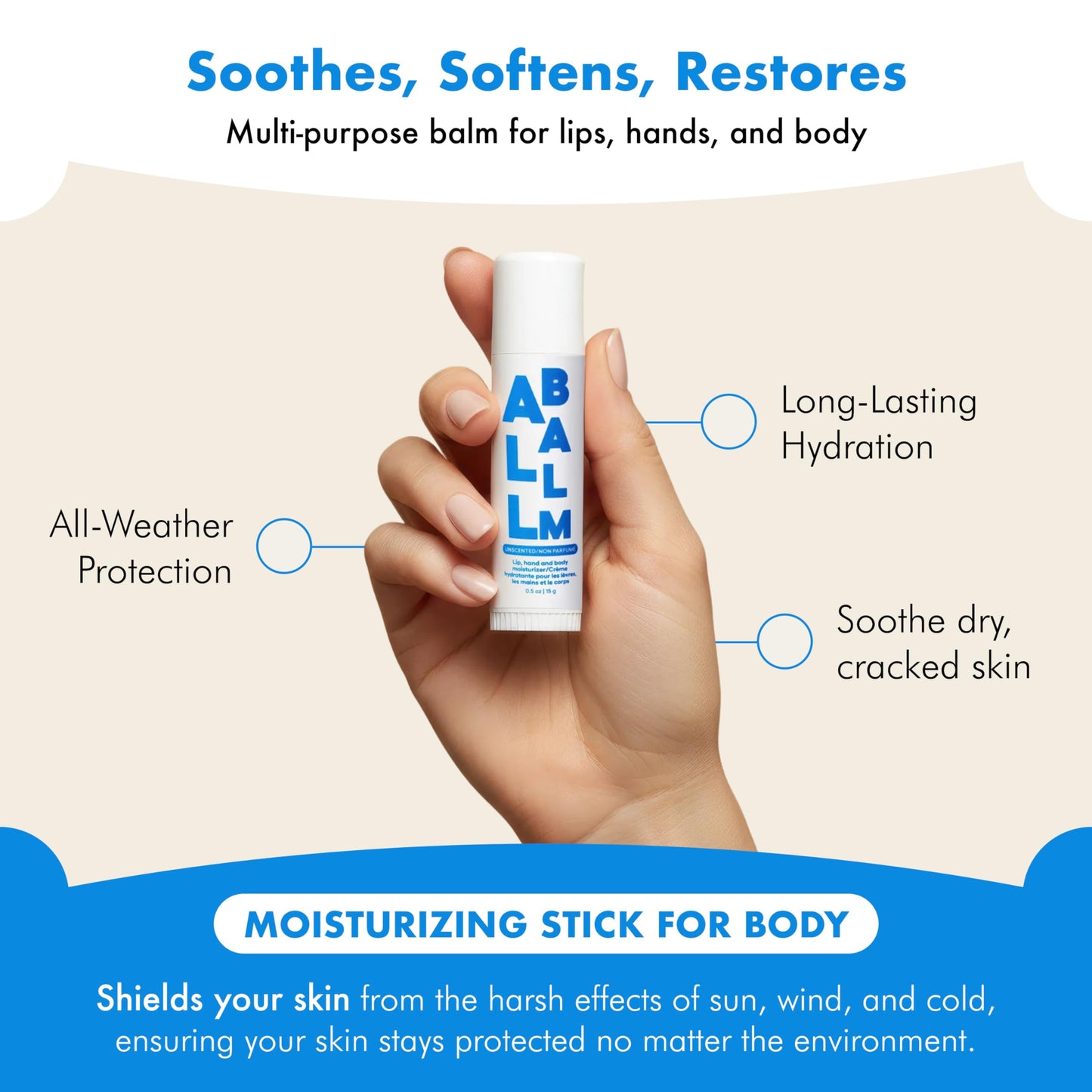 Zizia Unscented Giant Multi All Balm Stick - Moisturizing and Hydrating Stick for Lips, Hands & Body - with Shea Butter, Jojoba Oil, Aloe Vera Beauty and Personal Care Zizia Botanicals