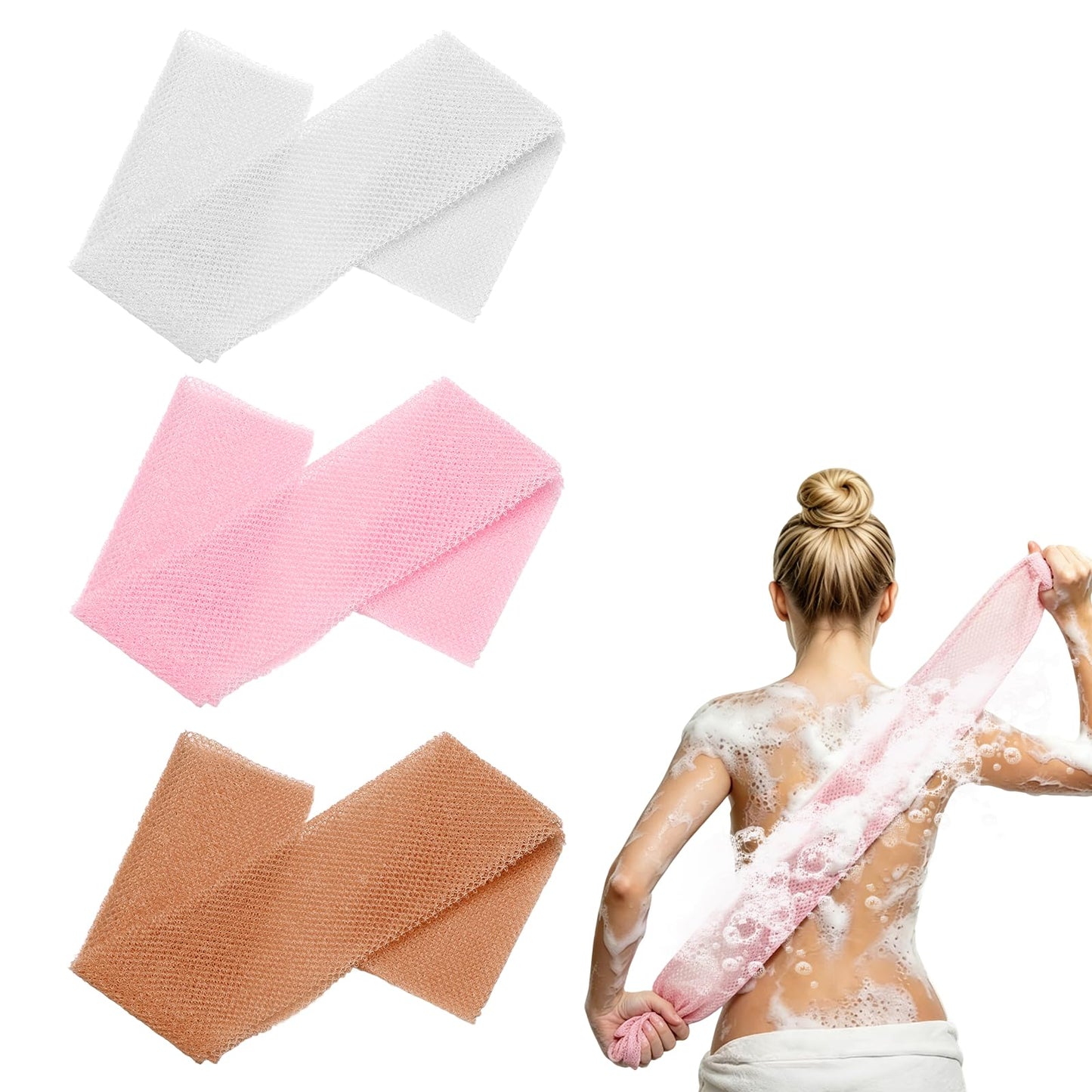 uxcell 3 Pcs Back Scrubber, Nylon Bath Sponge Extended, 25 Inch African Exfoliating Long Net Body Scrubber Shower Loofah for Women Men Use Body Bath Beauty and Personal Care uxcell