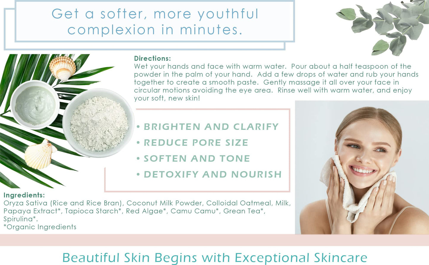 Rice and Papaya Enzyme Powder (water-activated) - All Natural Daily Face Exfoliator/Cleanser - Pore purifying, anti-aging, ingredients; fights Beauty & Personal Care Fleur De Lis Naturals