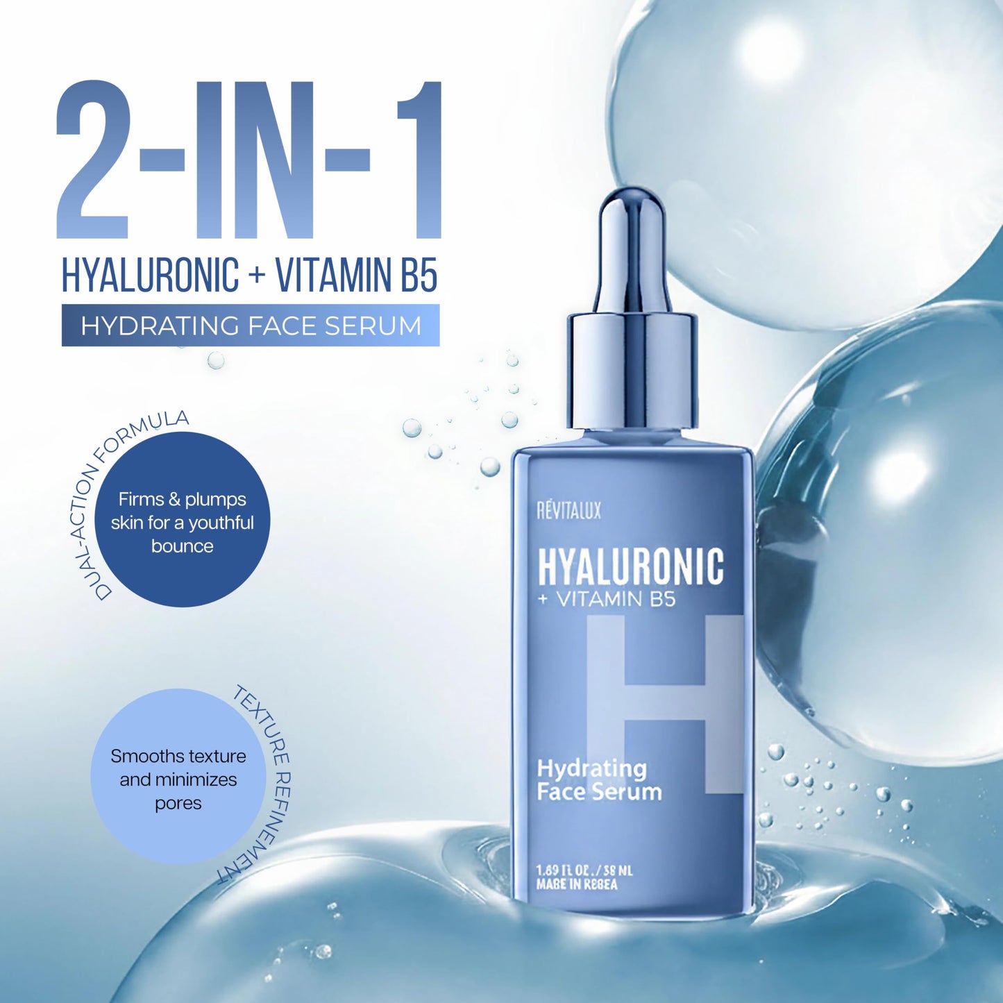 RevitaLux Hyaluronic Acid & Vitamin B5 Serum - Hydrating & Anti-Aging, Smooths Fine Lines, Moisture Retention - Dermatologist Tested, Cruelty-Free Beauty & Personal Care RevitaLux