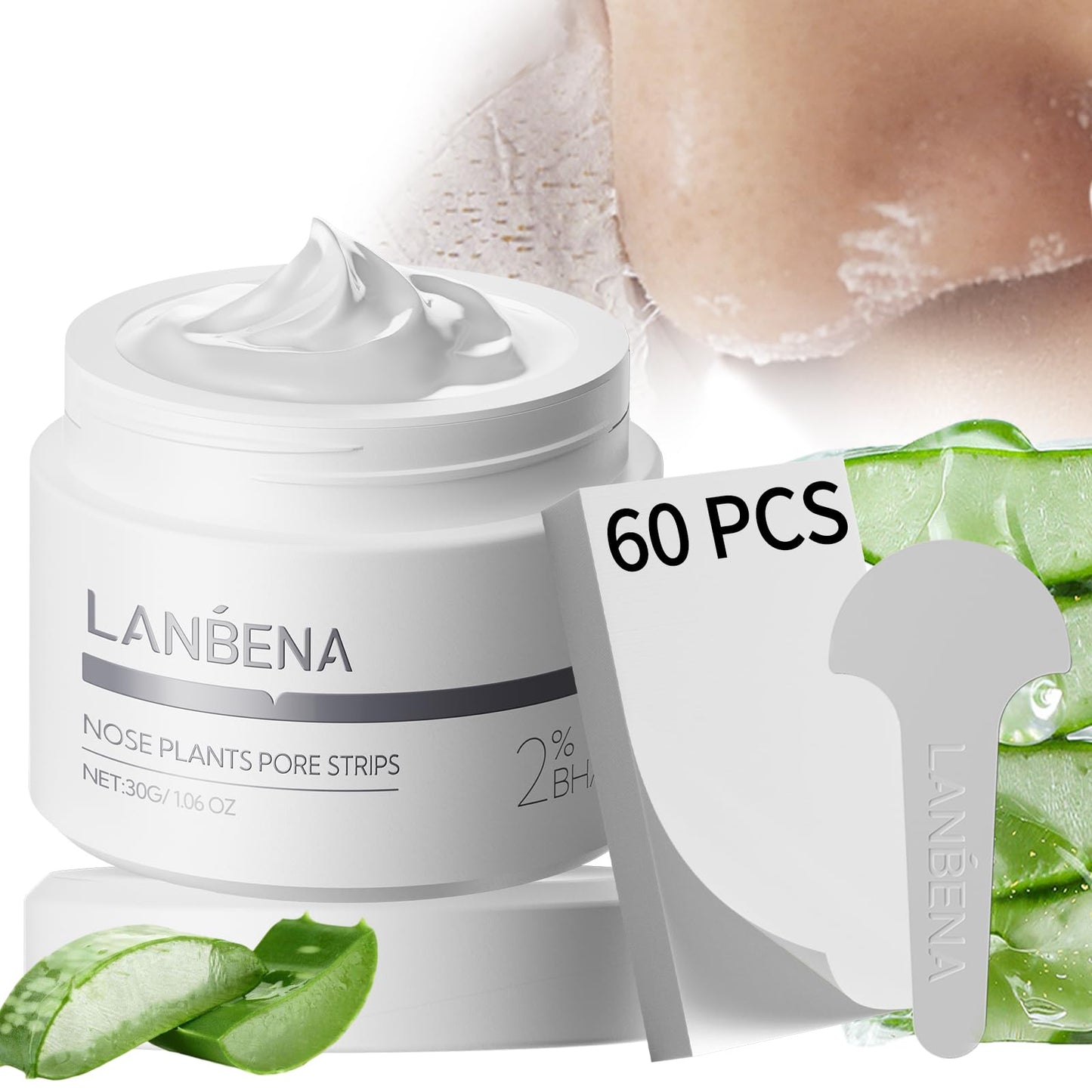 LANBENA Blackhead Remover Nose Pore Strips for Face, 2.0 Upgraded Deep Cleansing Peel off Mask Nose Strips Skincare for All Skin (1.06 Oz/30g) - 60pcs Beauty & Personal Care LANBENA