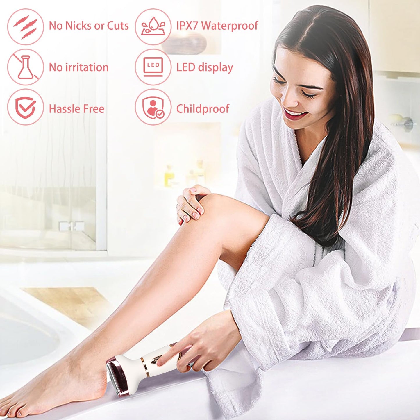Women Electric Razor, Painless Body Hair Trimmer and Facial Hair Removal Kit,Cordless Body Shaver for Trip, LCD Display USB Charge, IPX7 Beauty and Personal Care Tefola