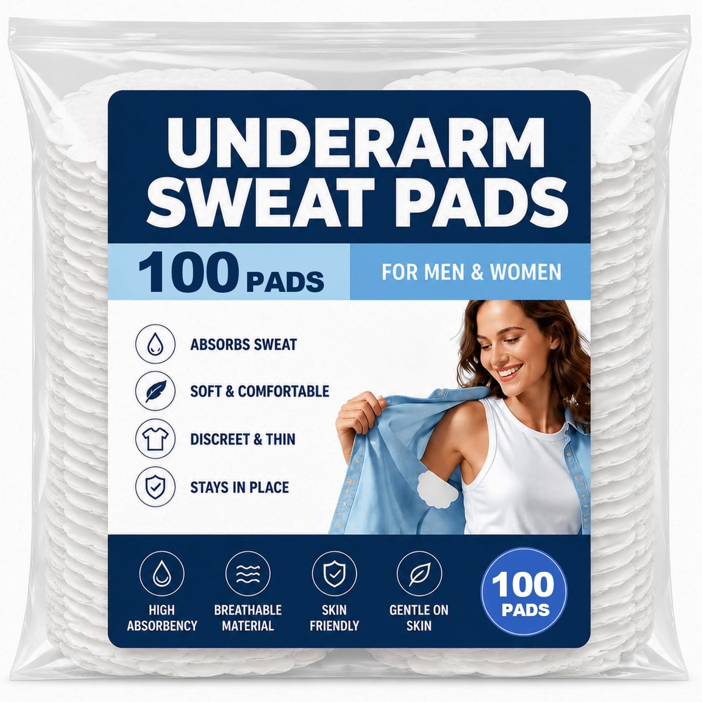 100 Pack (50 Pairs) Underarm Sweat Pads - Armpit Pads for Women and Men, Disposable Sweat Protection Underarm Fight Hyperhidrosis Non Visible Beauty and Personal Care MAQIHAN