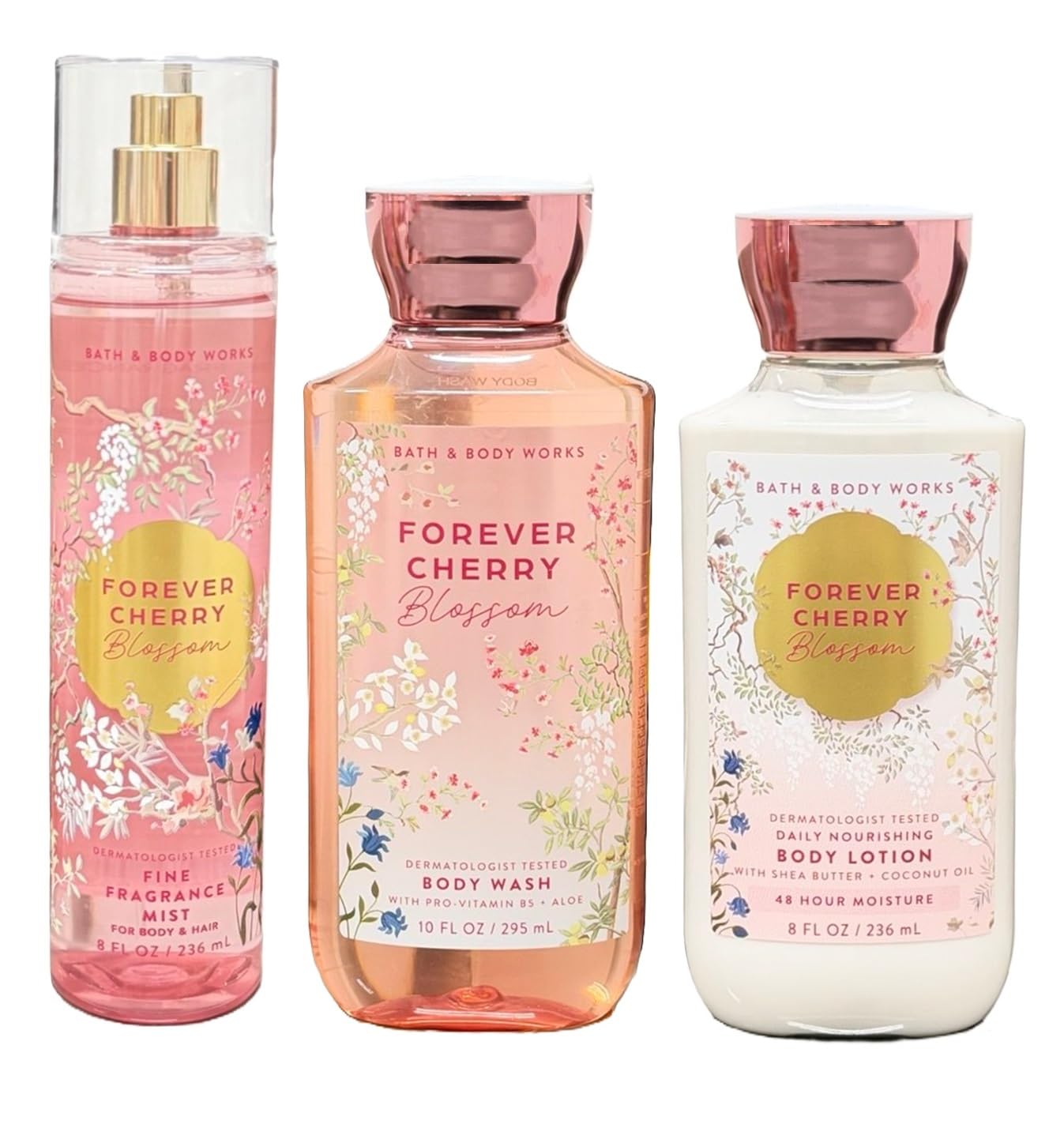 Bath and Body Works Forever Cherry Blossom 3 Piece Body Care Set - Mist, Shower Gel, and Body Lotion - Full Size Beauty and Personal Care Bath & Body Works