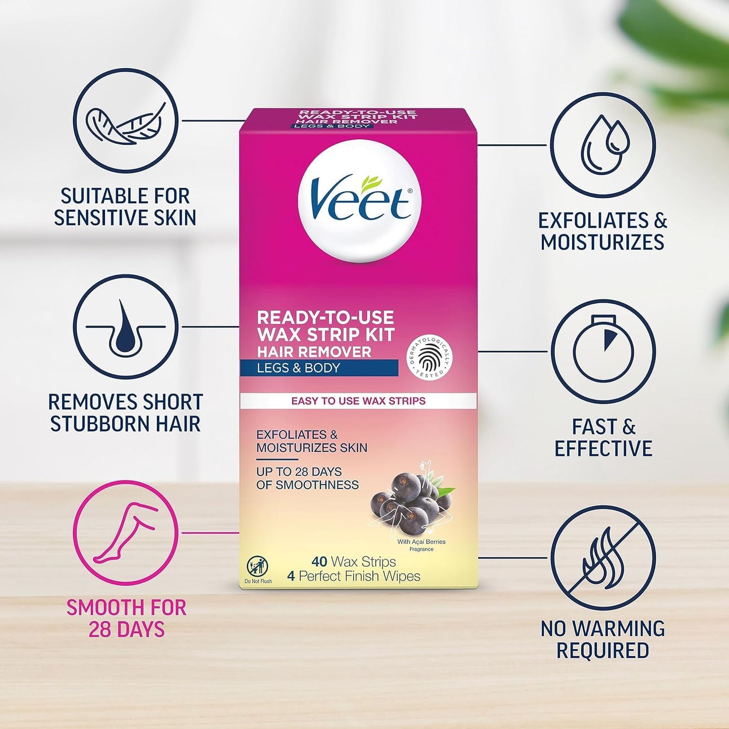 Veet Legs N Body Wax Hair Remover Strips 40Ct (Packaging may vary) Beauty and Personal Care Veet