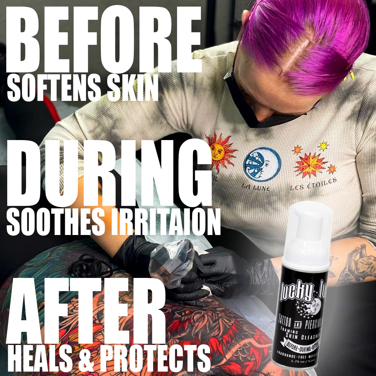 LuckyLuna Foaming Tattoo & Piercing Wash, Green Soap Replacement, All Purpose Moisturizing Wash for Artist Application + Aftercare, 1 unit of 1.75oz Beauty & Personal Care LuckyLuna