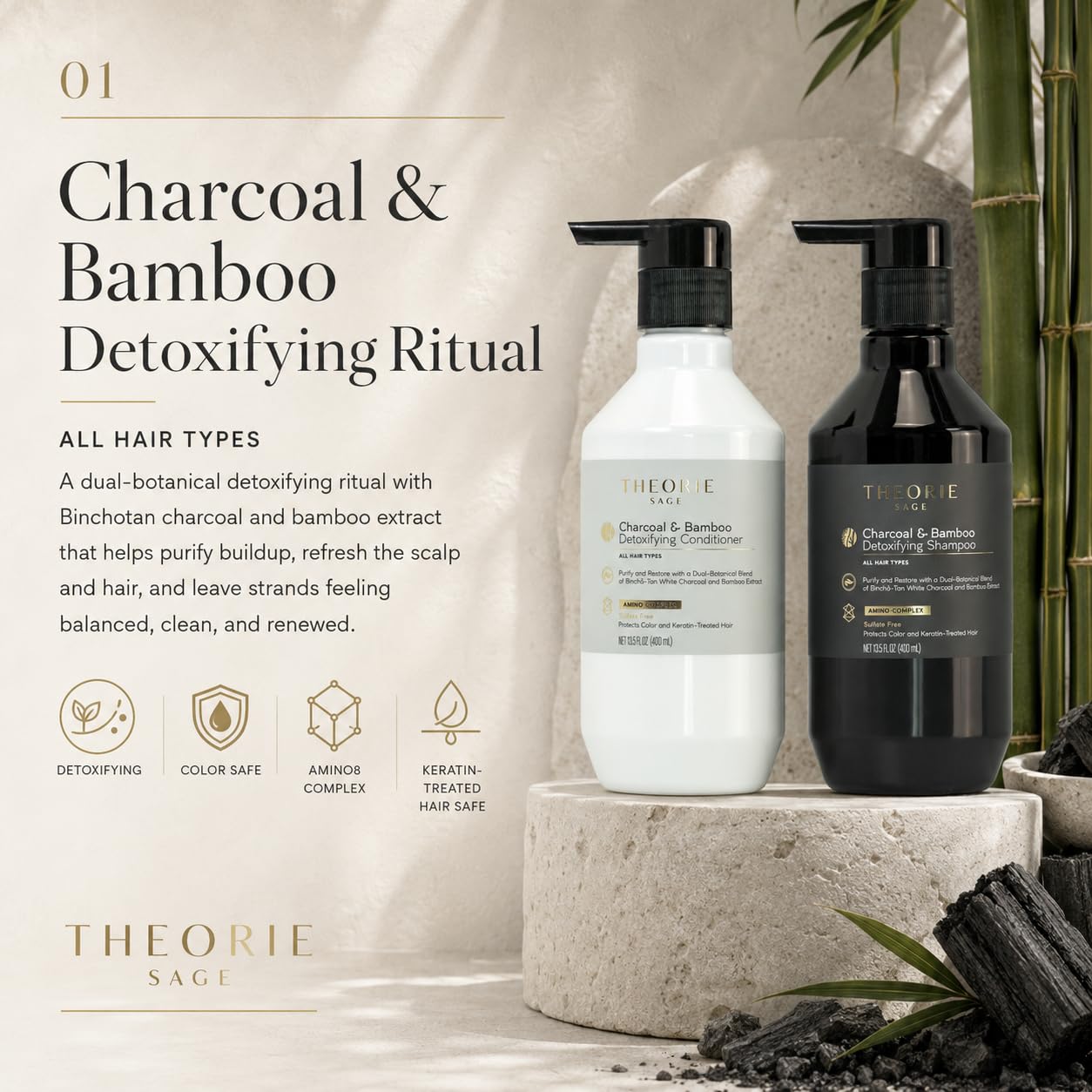 Charcoal & Bamboo Detoxifying Shampoo & Conditioner Set 13.5 fl. oz. (400ml) Beauty & Personal Care Theorie