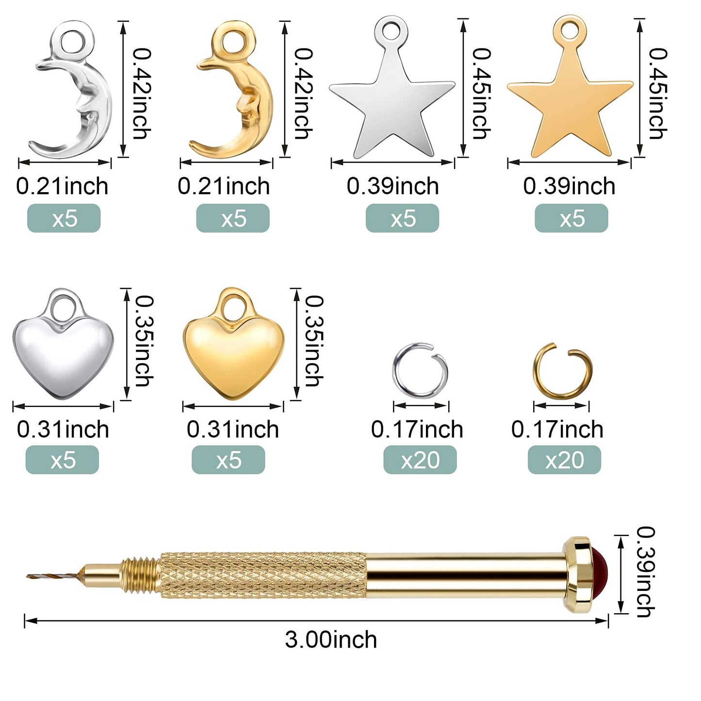 PAGOW 71 PCS Dangle Nail Art Charms, Nail Jewelry Rings with Nail Piercing Tool Hand Drill for Tips, Acrylic, Gels and Decorations Beauty & Personal Care PAGOW