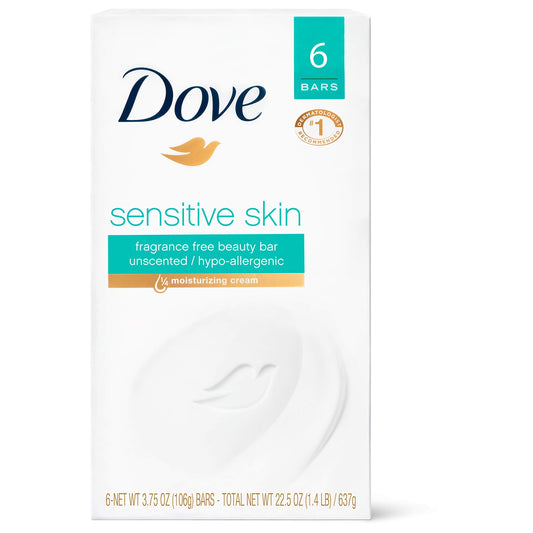 Dove Beauty Bar Gently Cleanses and Nourishes Sensitive Skin Effectively Washes Away Bacteria While Nourishing Your Skin, White, 3.75 Oz, 6 Count Beauty & Personal Care Dove