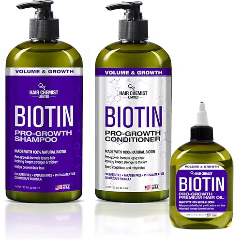 Hair Chemist Biotin Pro-Growth 3PC Hair Care Set - Includes 33.8oz Shampoo, 33.8oz Conditioner & 7.78oz Hair Oil Beauty & Personal Care Hair Chemist