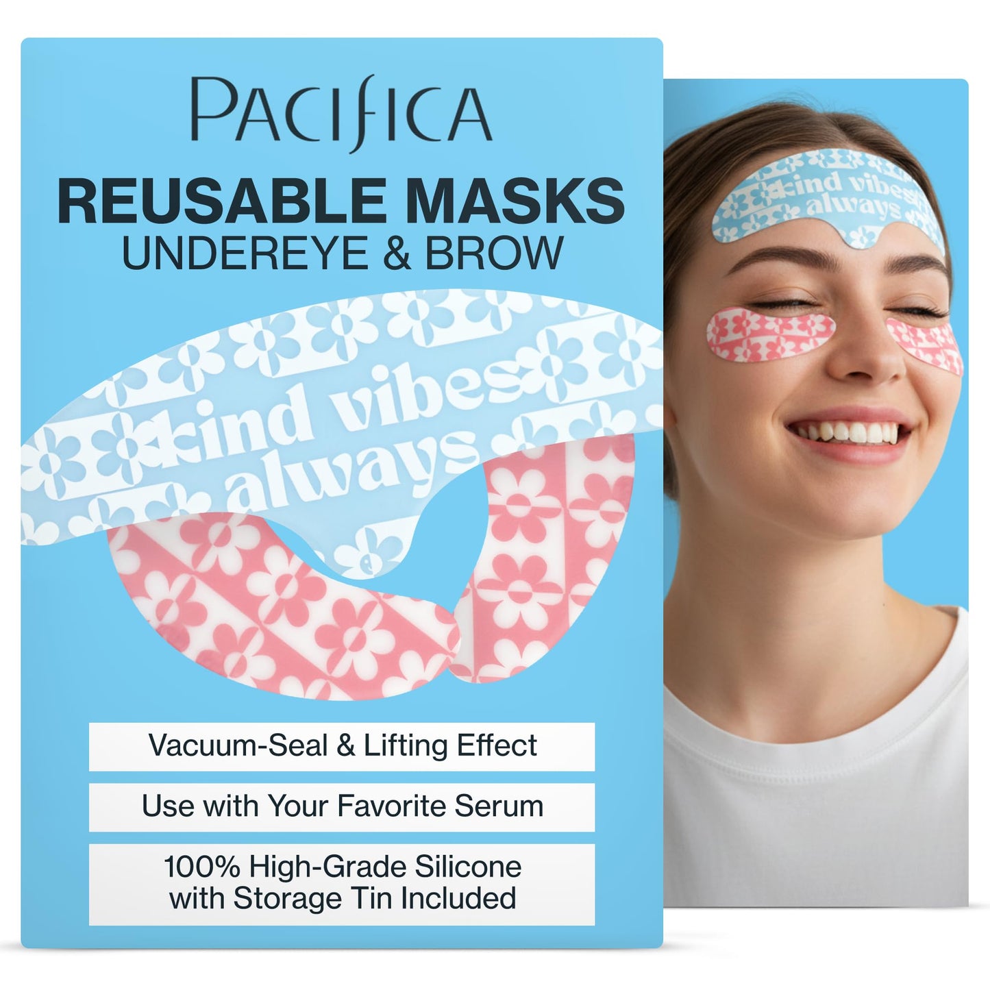 Pacifica Reusable Mask Set - Silicone Undereye & Brow Mask Set for Forehead & Under Eye, Anti-Wrinkle, Firming, Pair with Serum, Vegan & Cruelty-Free Beauty & Personal Care Pacifica