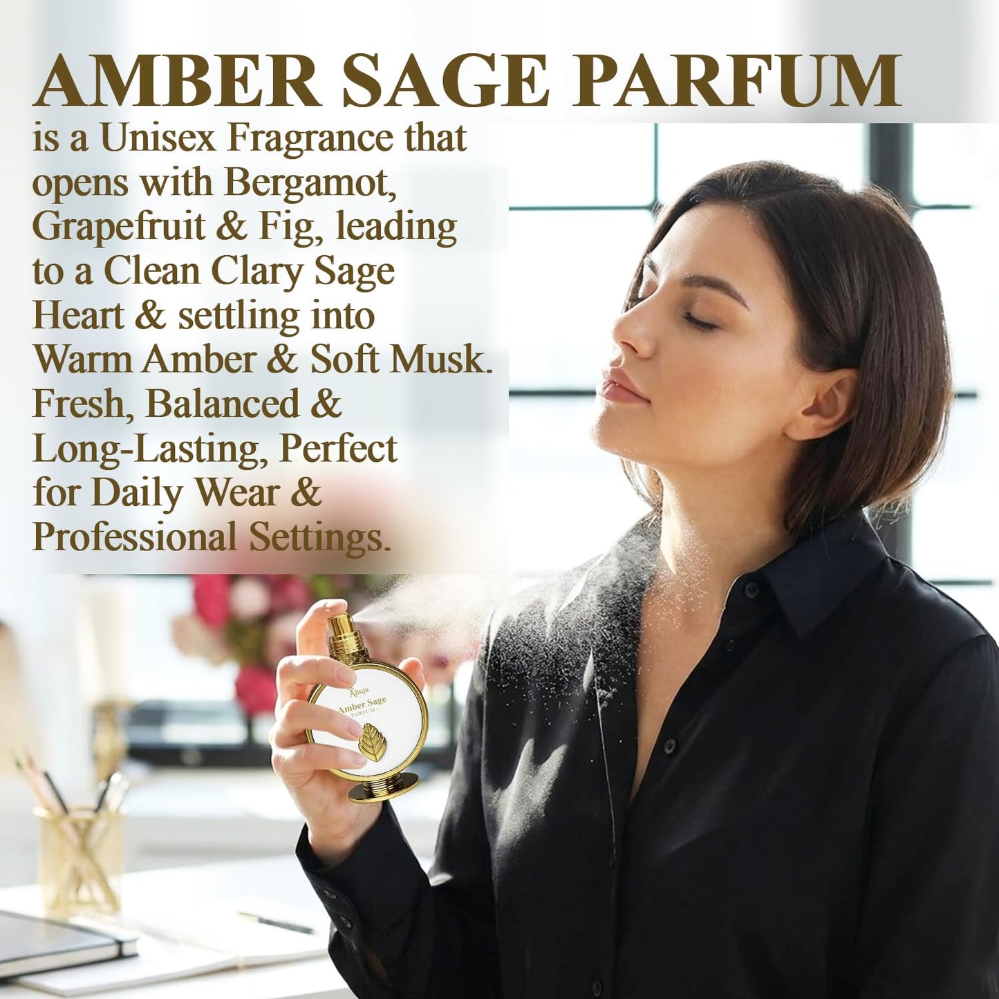 AHUJA Amber Sage - 3.4 oz Parfum | Unisex Fresh Aromatic Scent | 30% Long Lasting Oil | Bergamot, Grapefruit, Fig, Clary Sage, Amber, Musk | Luxury Beauty & Personal Care AHUJA