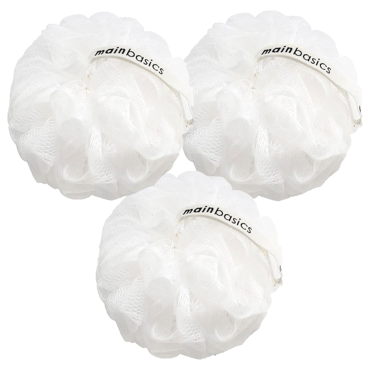 MainBasics Bath Shower Loofah Sponge Pouf Body Scrubber Exfoliator Body Wash Sponge (Set of 3, Snow White) Beauty & Personal Care MainBasics
