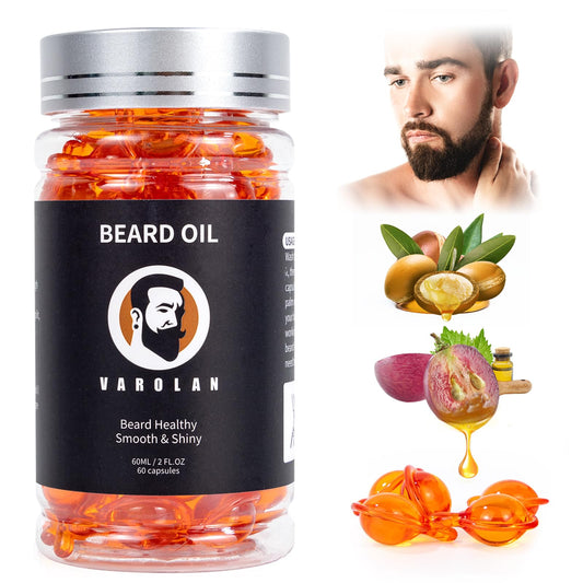 Varolan Beard Oil for Men,Natural Mens Beard Oil Capsules,Naturally Derived Conditioner with Argan Oil,Grapeseed Oil,Jojoba Oil and Vitamin E Beauty and Personal Care Varolan
