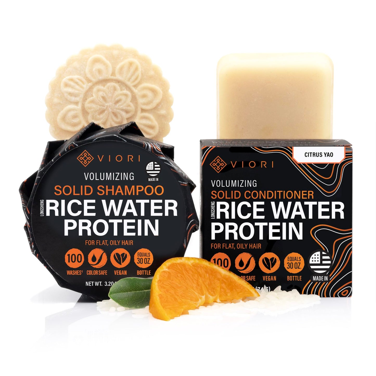 Viori Citrus Yao Shampoo and Conditioner Bar Set Made with Rice Water - Handcrafted Sulfate Free Shampoo and Conditioner Beauty & Personal Care Viori