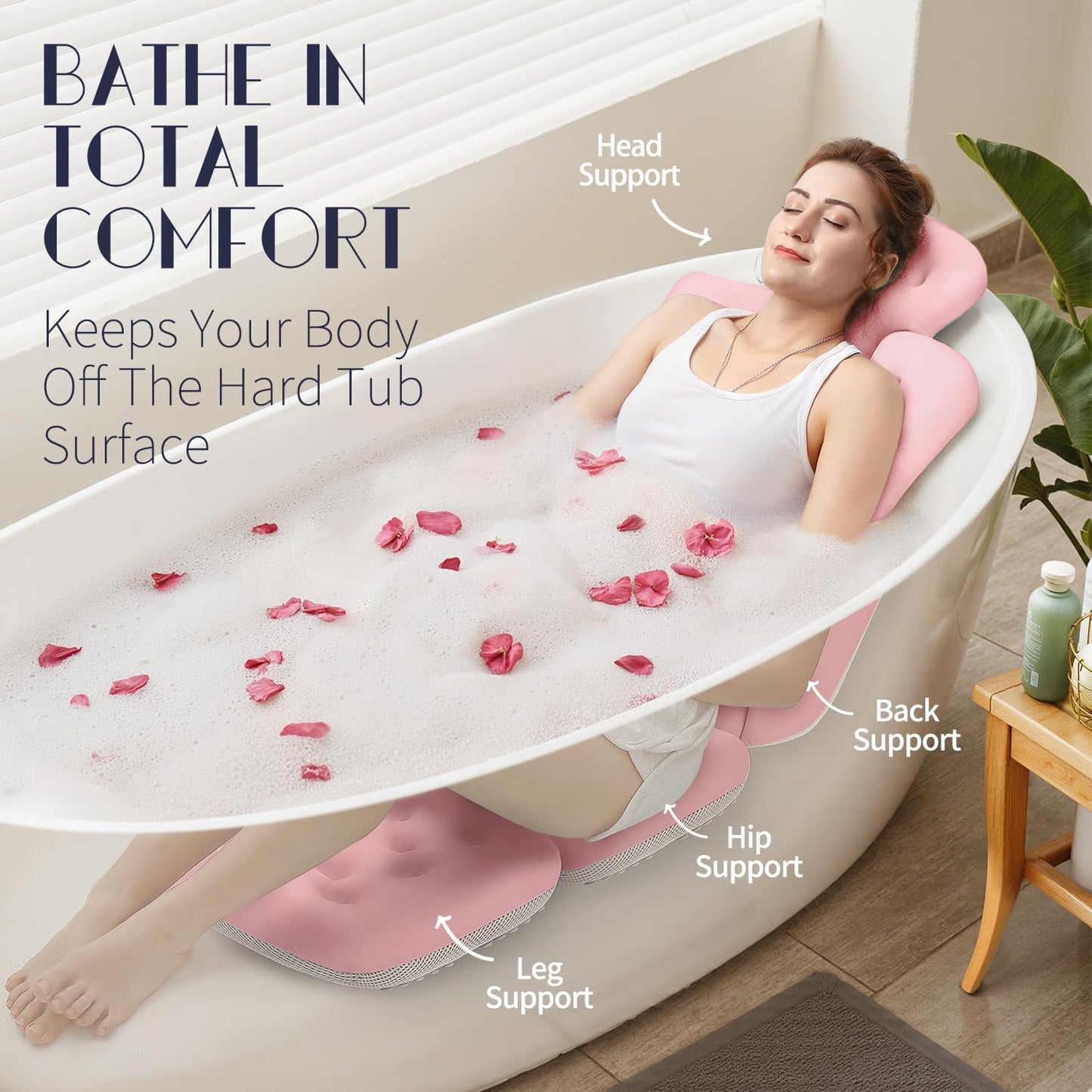Full Body Bath Pillow for Bathtub, Thick Bathtub Cushion, Luxury Tub Pillow for Bath for Headrest Neck and Back Support Pink 51" x 16" Beauty and Personal Care VOXOR