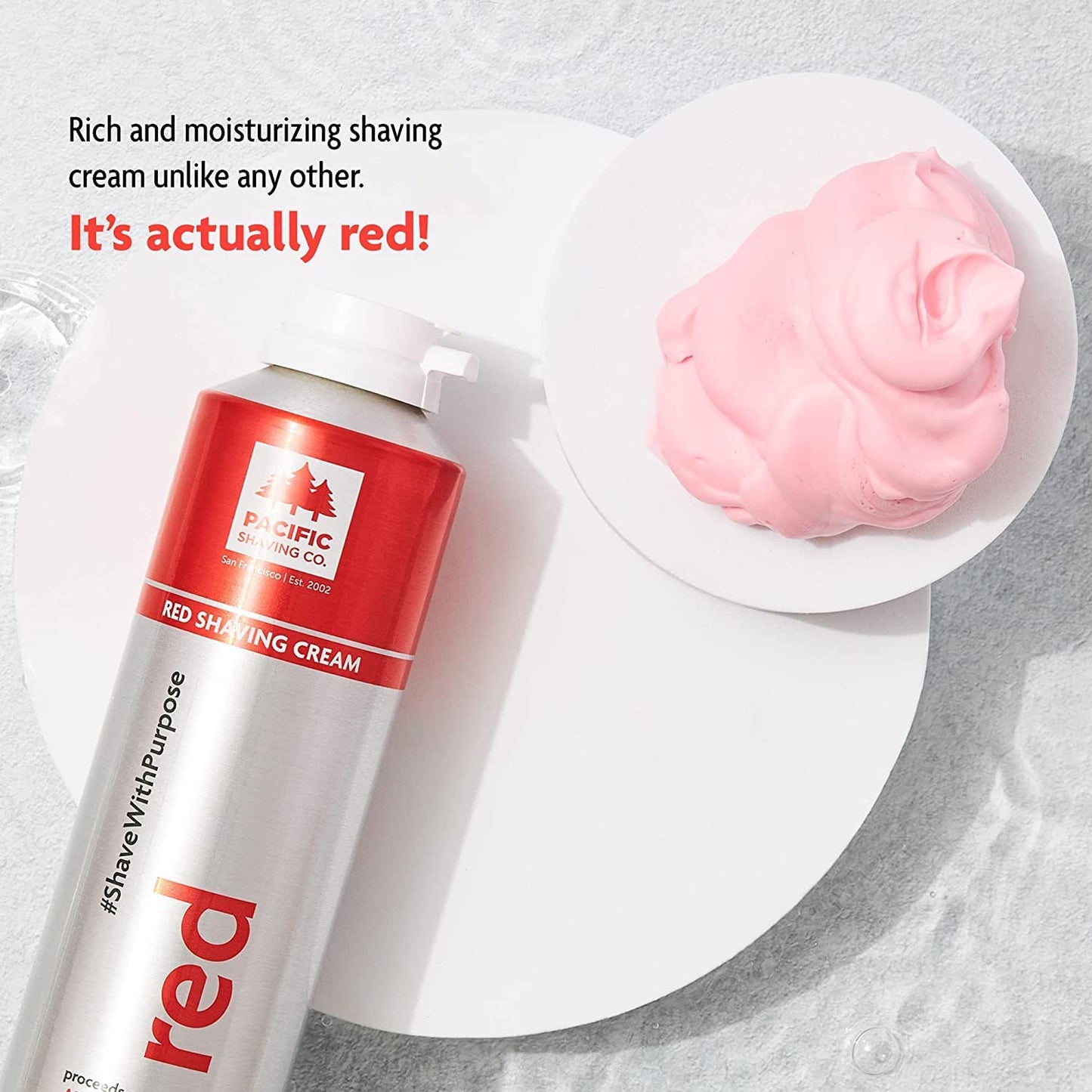 Pacific Shaving Company Red Shaving Cream - Foaming Colorful Shaving Cream - Hydrating, Redness Reducing + Irritation Free Shave Cream (7 Oz) Beauty & Personal Care Pacific Shaving Company
