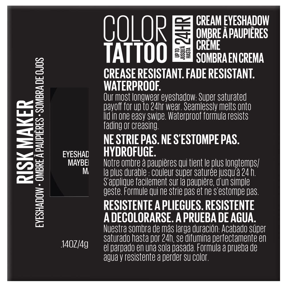 Maybelline New York Color Tattooup to 24HR Longwear Waterproof Fade Crease Resistant Blendable Cream Eyeshadow Pots Makeup, Risk Maker, 0.14 Oz Beauty & Personal Care MAYBELLINE