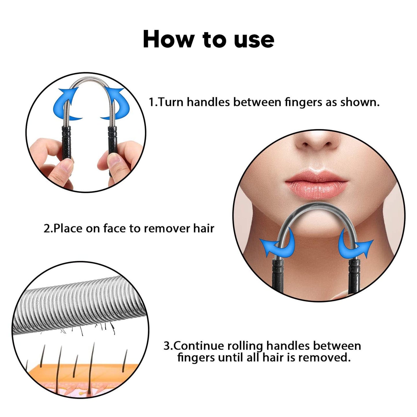 3PCS Spring Manual Face Hair Remover, Hair Removal Spring Handheld Face Epilator for Women Eyebrow Chin Cheek Mustache Upper Lip Beauty and Personal Care FILFEEL