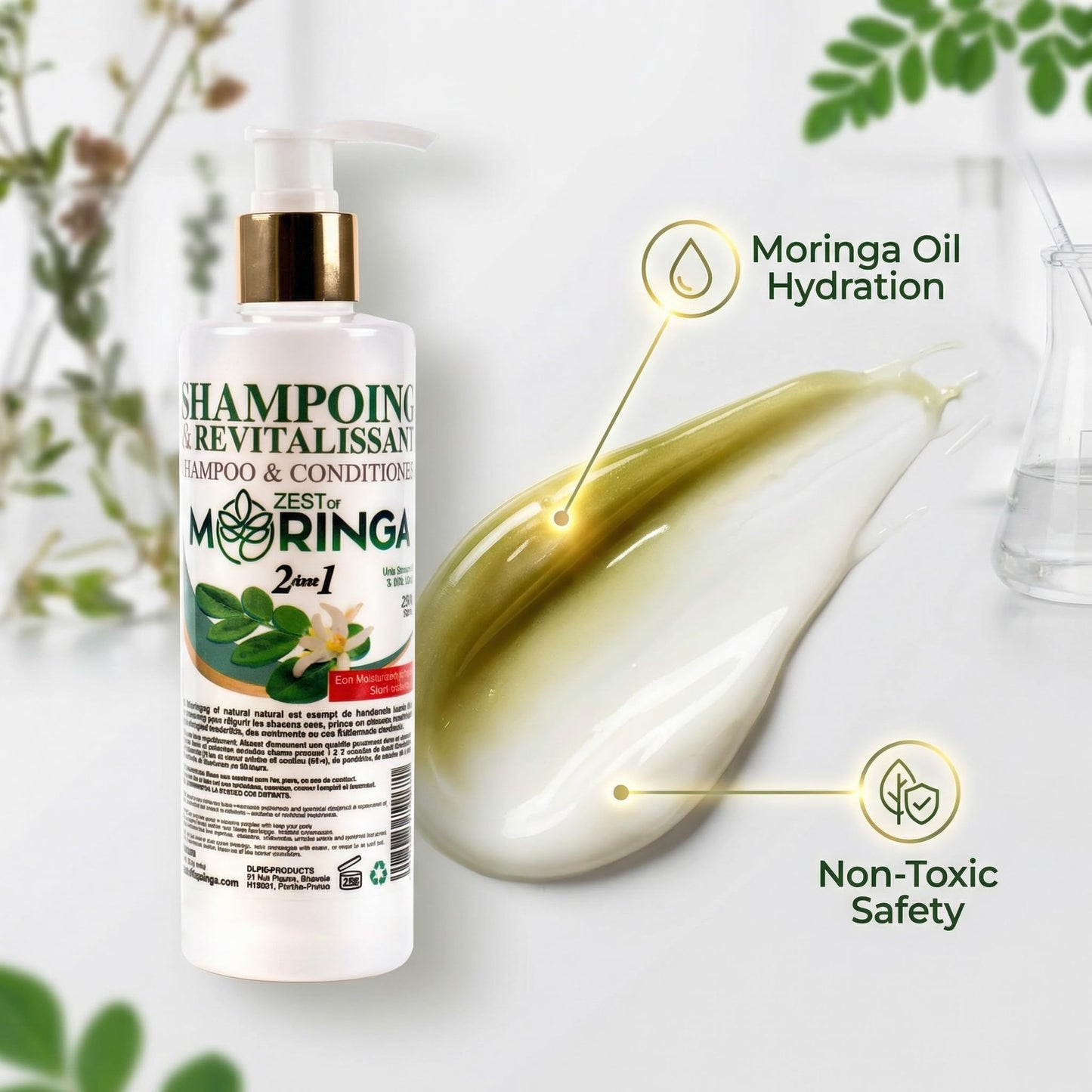 Zest of Moringa 2-in-1 Moringa Shampoo and Conditioner | Organic Shampoo Conditioner Made with Moringa Oleifera Flowers Extract Oil | Moringa Shampoo Beauty & Personal Care Zest Of Moringa