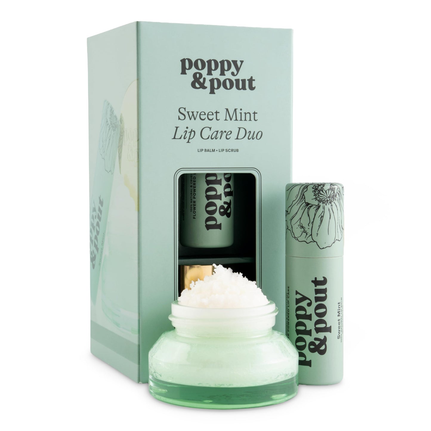 Poppy & Pout Lip Care Set - Lip Balm & Scrub - Sustainable Cardboard Tubes & Glass Jars, All Natural, Beeswax, Coconut Oil, Cruelty Free, Exfoliating Beauty and Personal Care Poppy & Pout