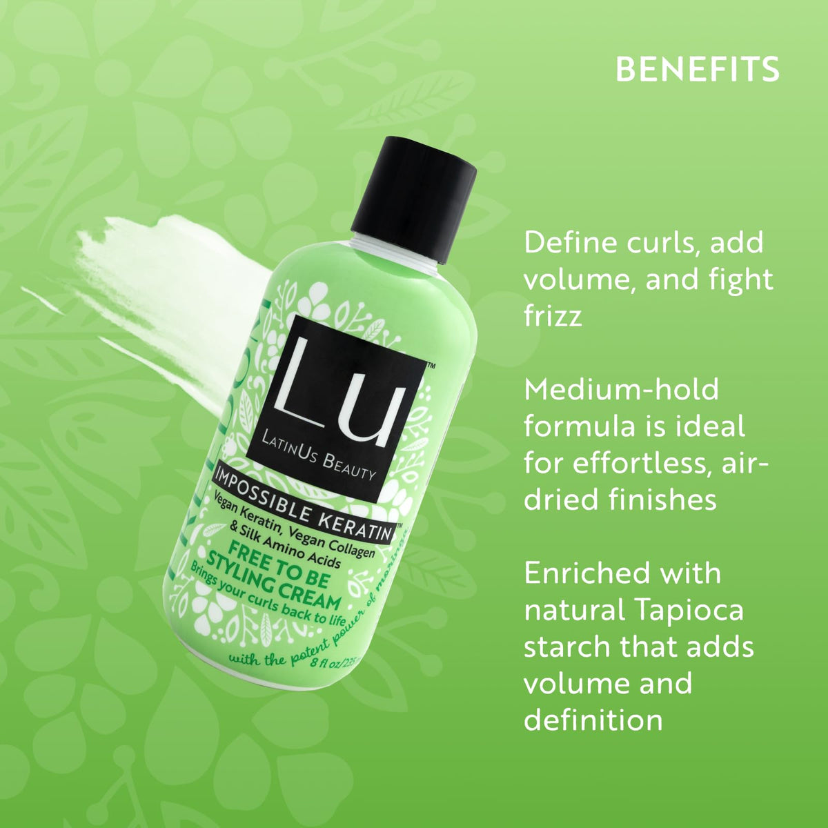Lu by LatinUs Beauty Freedom Free to Be Styling Cream Defined Curls & Waves | Volumizing Formula for Flat Hair Medium Hold Frizz Control (8 oz)