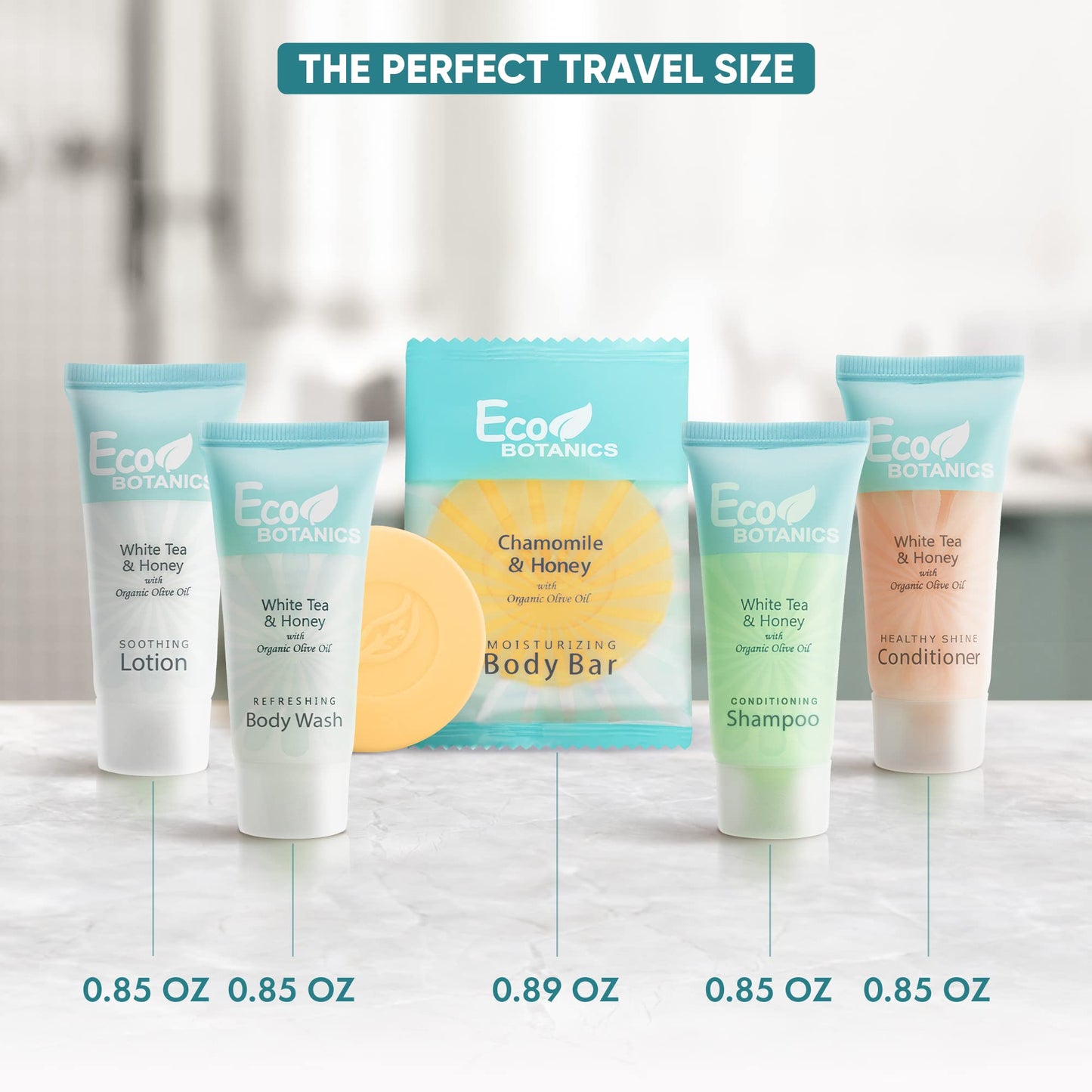Travel Size Hotel Toiletry Set 75 Count 0.85 oz Bottles Guest Amenities for Airbnb Vacation Rentals and Short Term Rentals Paraben Free White Tea Beauty & Personal Care Terra Pure
