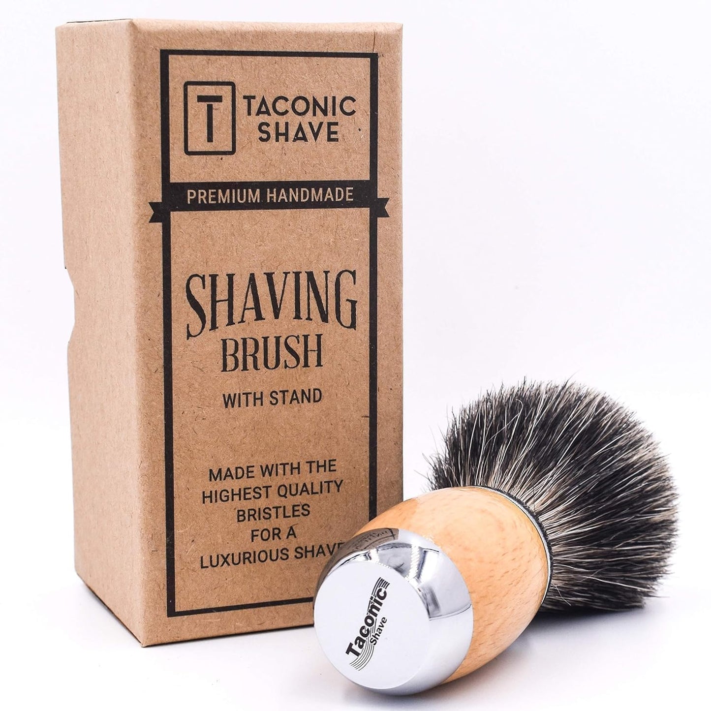 Taconic Shave 100% Mixed Badger Shaving Brush - Extra-Dense 22 mm Knot for Rich Lather, Beechwood & Chrome Ergonomic Handle + Lucite Stand Included Beauty and Personal Care Taconic Shave