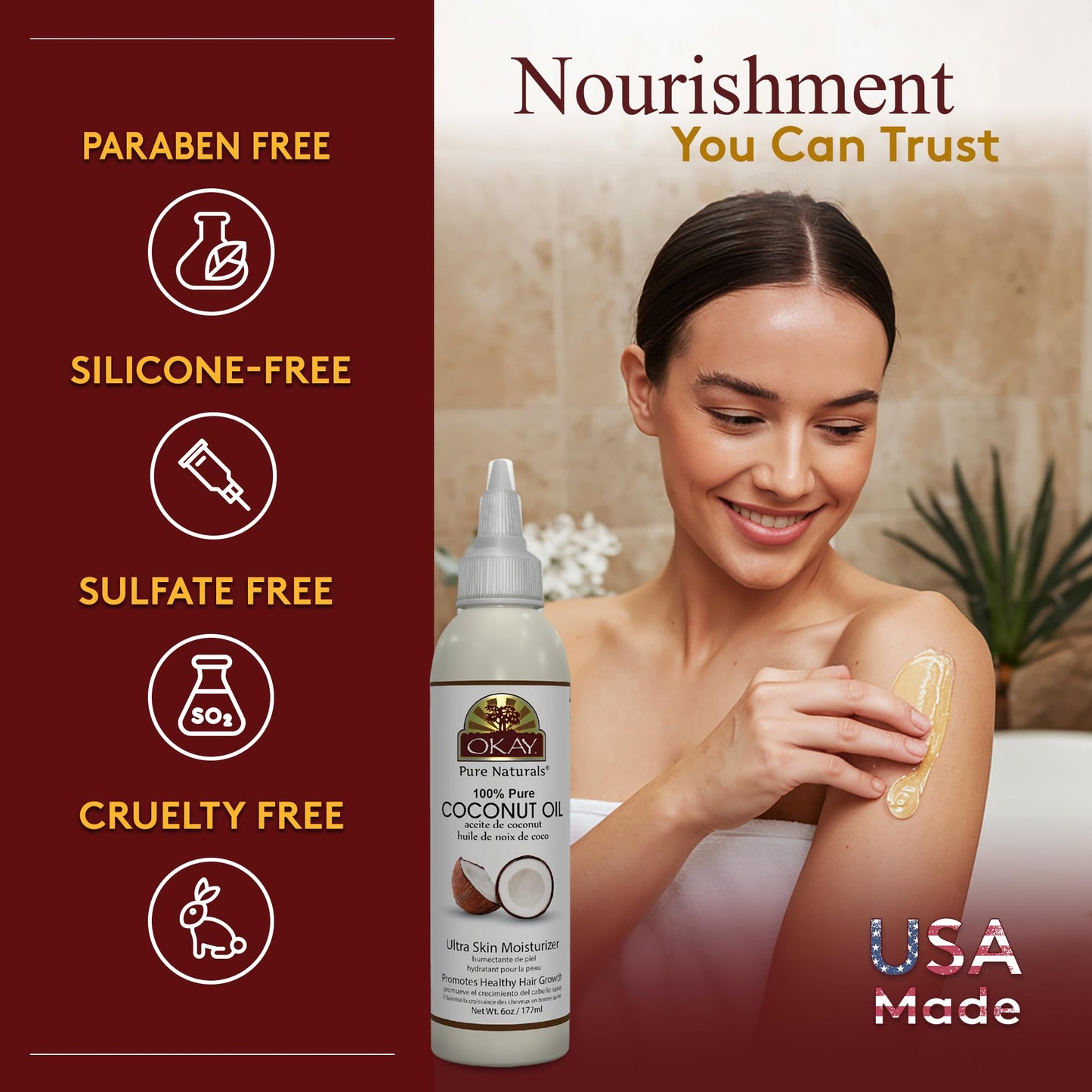 OKAY 100% Pure Coconut Oil for Hair & Skin - Coconut Oil for Women & Men, Perfect for Body & Face, for Massage & Moisturizer, Natural - 6 Fl Oz Beauty & Personal Care OKAY