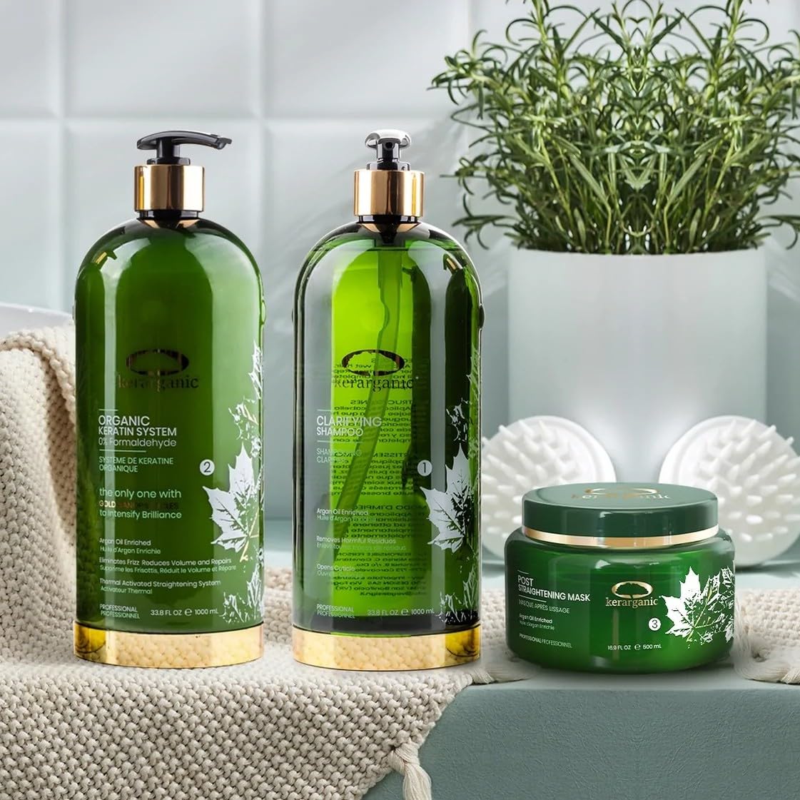 ORGANIC KERATIN SYSTEM PREMIUM - PROFESSIONAL HAIR STRAIGHTENING BUNDLE (Clarifying Shampoo 1000ml + Keratin Treatment 1000ml + Mask 500ml) Beauty & Personal Care KERARGANIC