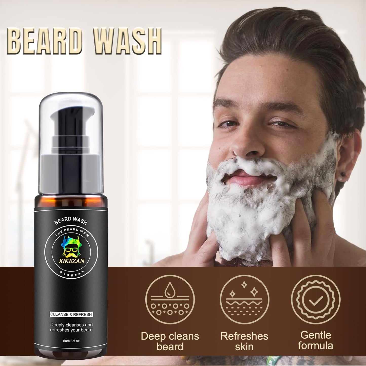XIKEZAN Beard Kit for Men Grooming & Care Set w/2 Pack Beard Serum, Wash, Oil, Balm, Comb, Brush, Scissor, Bag, EBook, Unique Birthday Gifts for Men Beauty and Personal Care XIKEZAN
