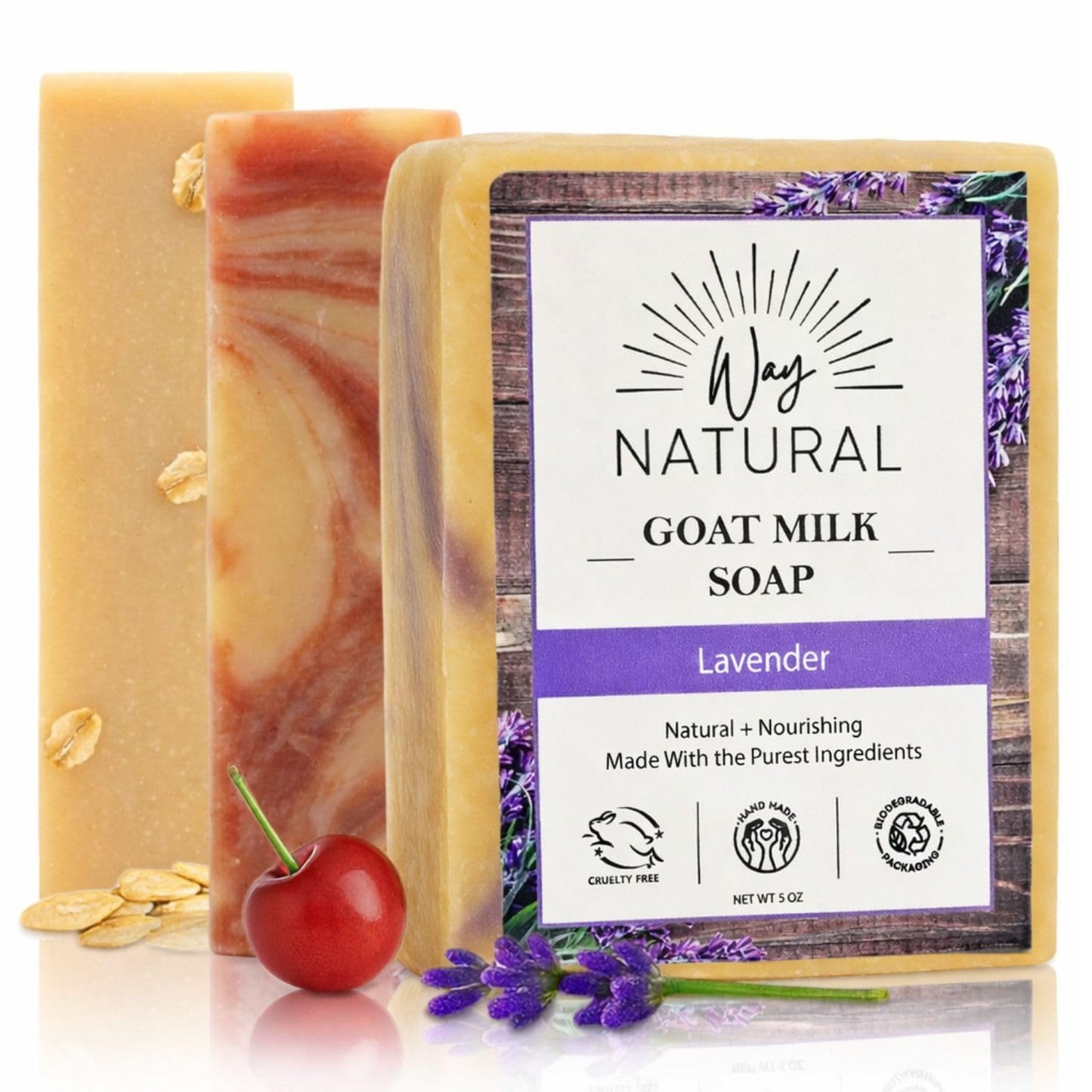 Way Natural Goat Milk Soap Bar Variety 3-Pack (5oz Bars) - Natural, Handmade, Gentle - Cold Process Goat Soap for Hands & Body, Women & Men, No Dyes Beauty & Personal Care Way Natural