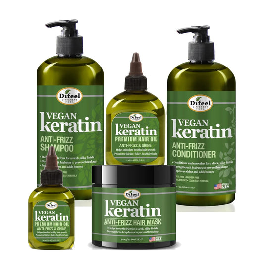 Difeel Vegan Keratin Anti-Frizz Hair Care 5-PC Set - Vegan Shampoo, Conditioner, Oils and Hair Mask Beauty & Personal Care Difeel