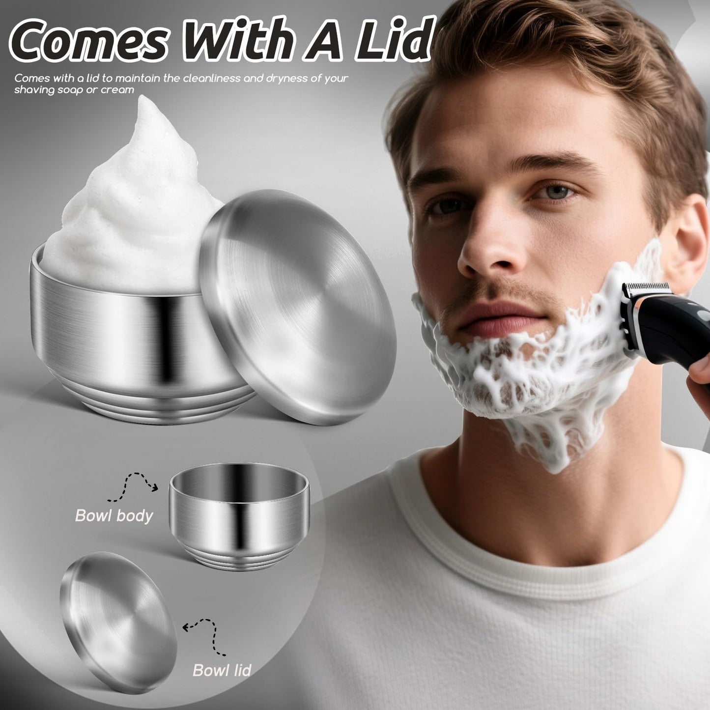SEWACC Stainless Steel Shaving Bowl with Lid, Metal Shaving Soap Bowl Dish for Men, Bathroom Accessory for Household Use Beauty and Personal Care SEWACC