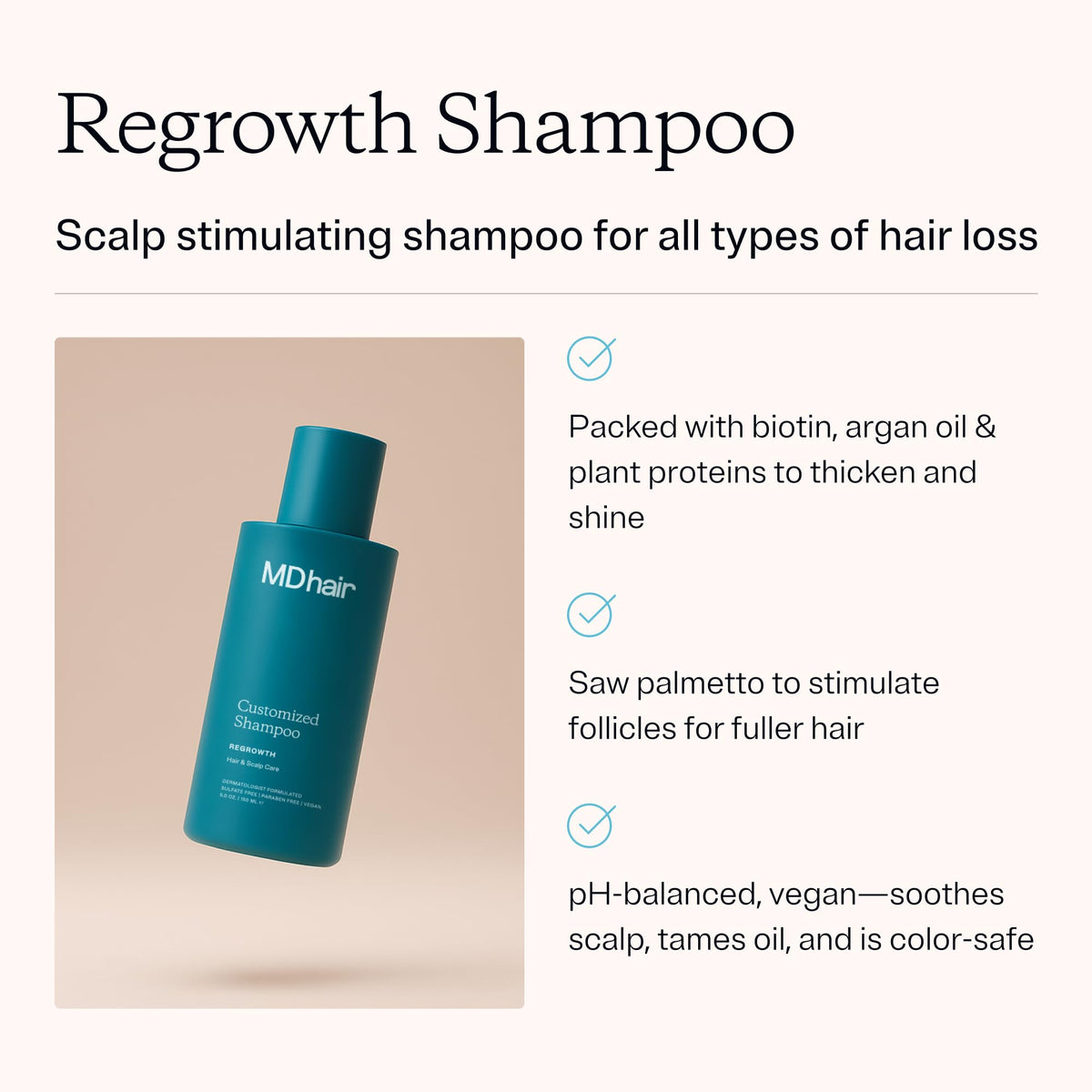 MDhair Regrowth Shampoo for Thinning Hair with Biotin, Women & Men, 5 oz