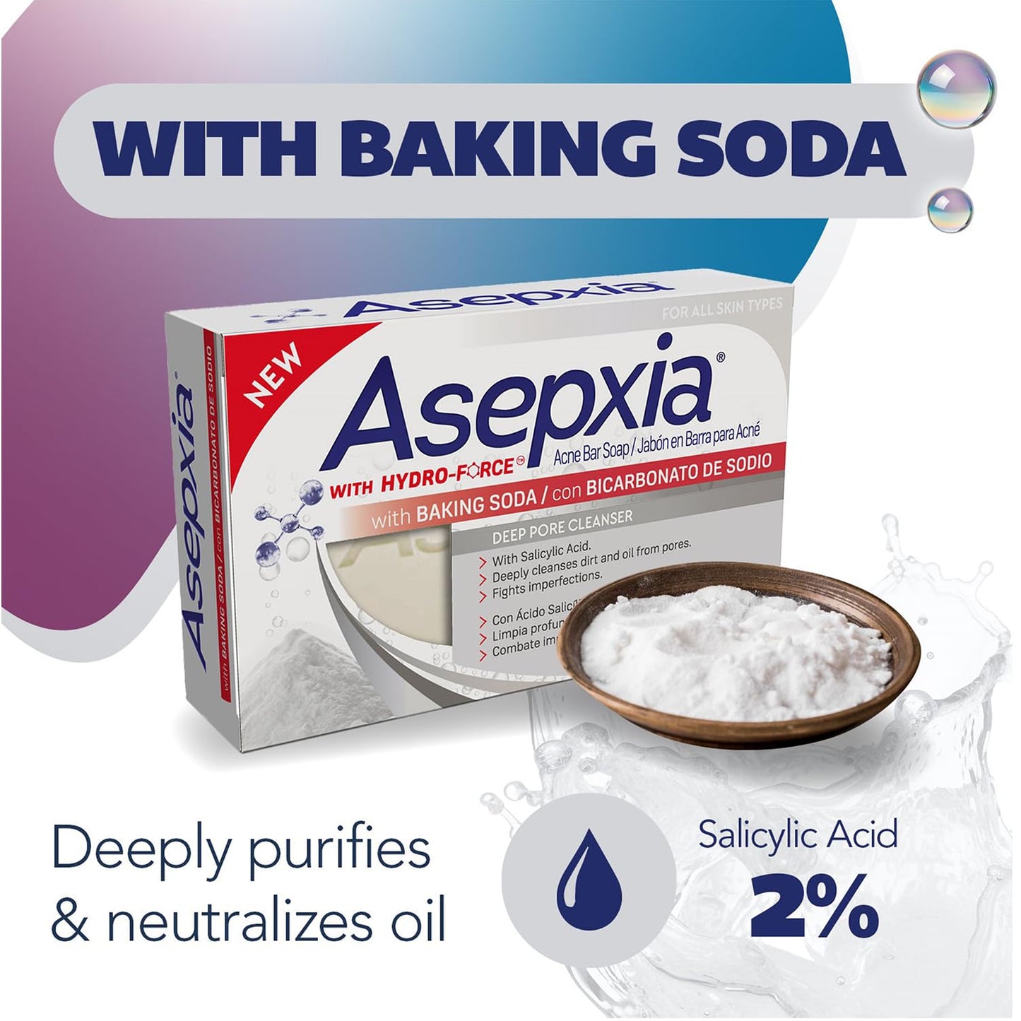 Asepxia Acne Treatment Bar Soap with Baking Soda | Face Wash, Deep Cleansing, Natural Extracts, Gentle Daily Use, 1.8% Salicylic Acid for Pimples Beauty & Personal Care Asepxia