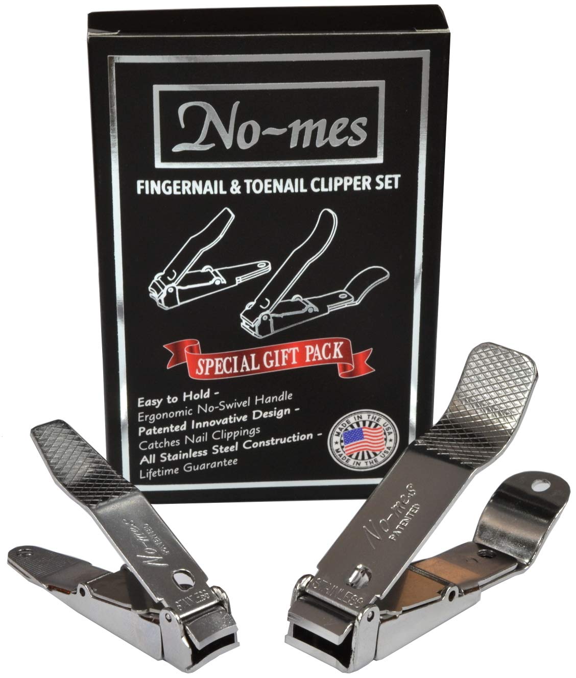 No-Mes Fingernail and Toenail Clipper Gift Set, Catches Clippings, Built-in Nail File, Made in USA Beauty & Personal Care No-mes