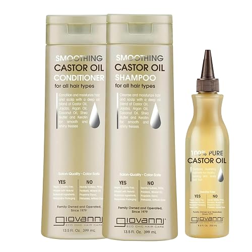 GIOVANNI Castor Oil Trio - Shampoo, Conditioner, & Castor Oil, All Hair Types, Moisturize Hair & Scalp, Hydrate & Tame Frizz, Jojoba, Argan Oil Beauty & Personal Care GIOVANNI
