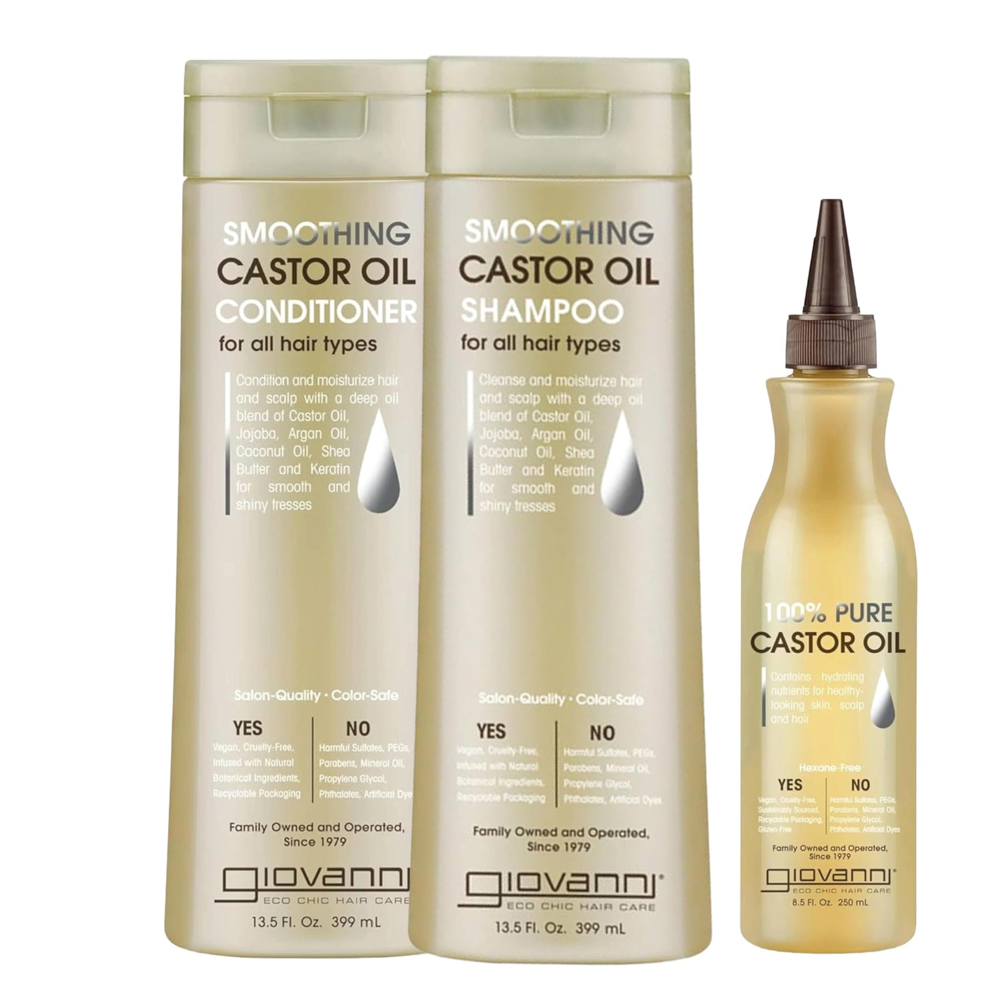 GIOVANNI Castor Oil Trio - Shampoo, Conditioner, & Castor Oil, All Hair Types, Moisturize Hair & Scalp, Hydrate & Tame Frizz, Jojoba, Argan Oil Beauty & Personal Care GIOVANNI