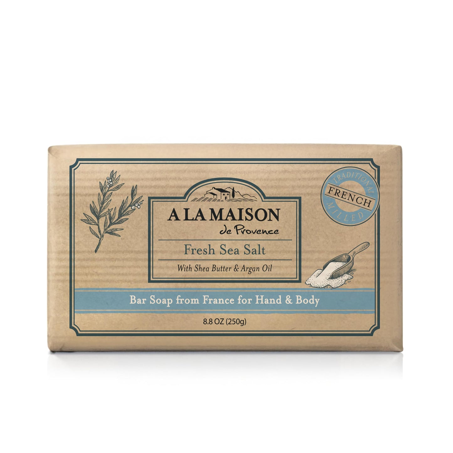 A LA MAISON Fresh Sea Salt Bar Soap - Triple French Milled Natural Moisturizing Hand Soap Bar (1 Bar of Soap, 8.8 oz) Beauty & Personal Care A LA MAISON