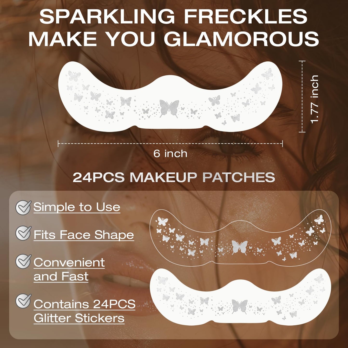 Leterly 24 Pcs Glitter Freckles Face Tattoo,Silver Face Glitter Makeup Patches Cute Sparkle Freckles Patches Waterproof Makeup Speckles for Face Beauty & Personal Care Leterly