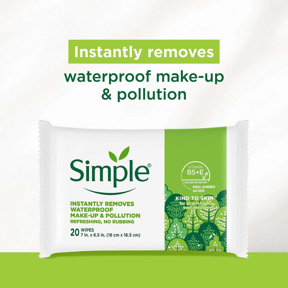 Simple Kind To Skin Micellar Makeup Remover Wipes - Face Wipes Instantly Remove Waterproof Makeup - Enriched with Vitamin B5 and E - Vegan - 4 pc
