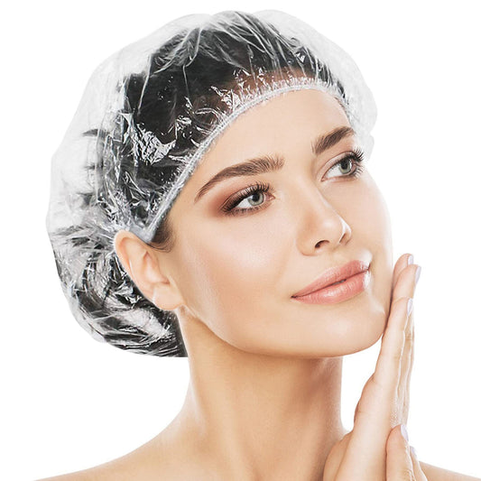 Disposable Shower Caps - 100PCS Plastic Clear Hair Cap Thick Waterproof Elastic Bath Caps for Women Hair Treatment,Hotel and Home Use,Travel Beauty and Personal Care LADES