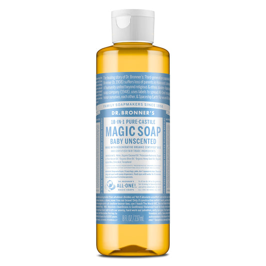 Dr. Bronner's Pure-Castile Magic Liquid Soap (Baby Unscented, 8 Ounce)- Made with Regenerative Organic Certified Oils, For Face, Body Wash, Baby Soap Beauty & Personal Care Dr. Bronner's