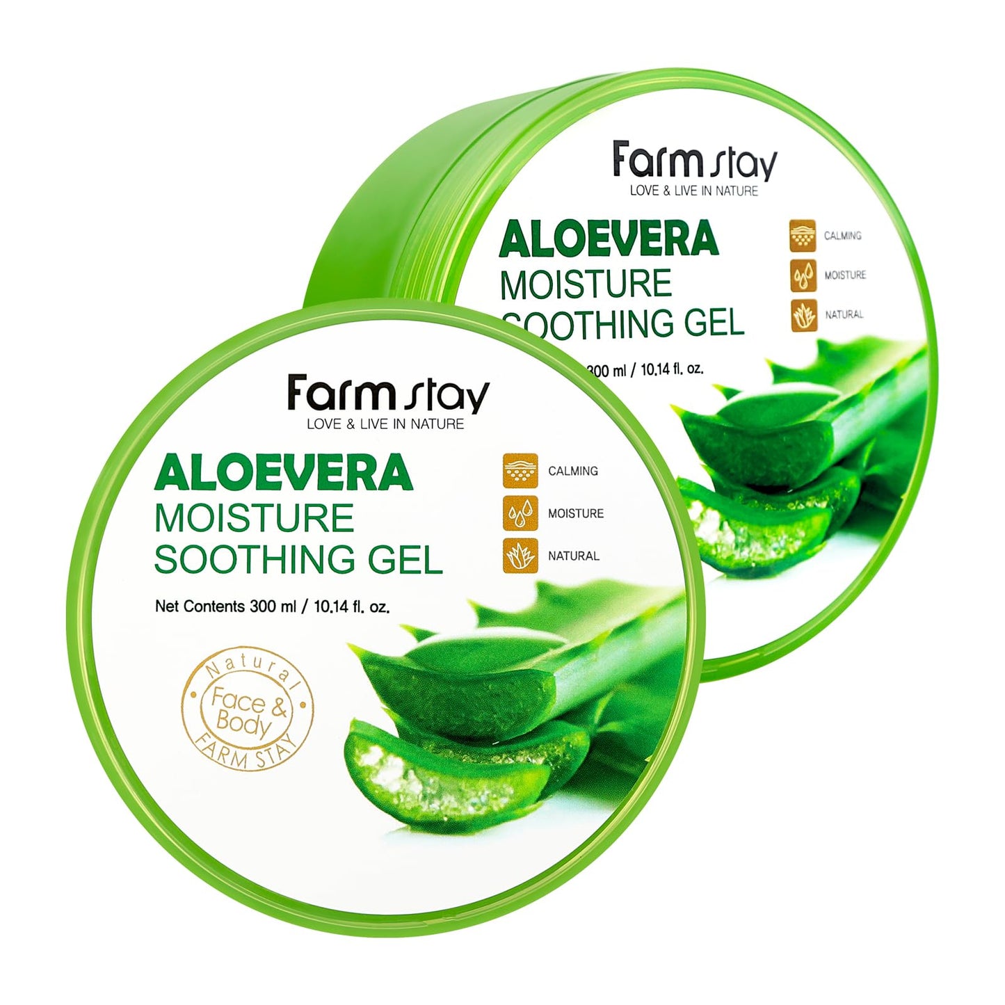 FARMSTAY Aloe Vera Moisture Soothing Gel - Hydrating Face Moisturizer - After Sun Gel for UV-Exposed Skin - Lightweight Body Moisturizer - 10.14 oz Beauty & Personal Care FARMSTAY